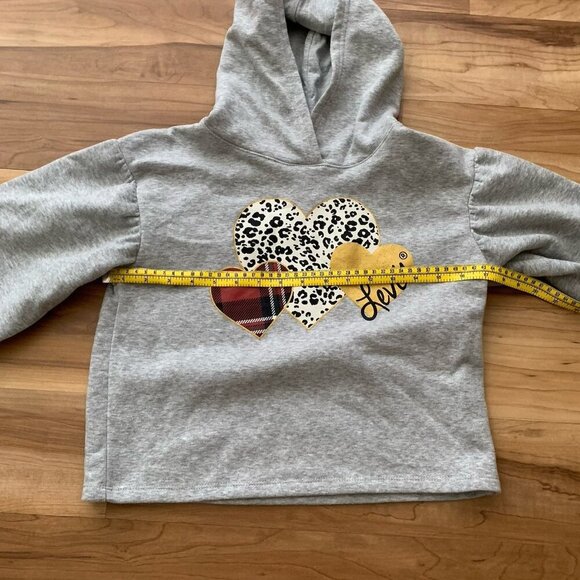 Levi’s Fleece Pullover Hoodie Gray Hearts Cropped Youth Girls Medium - Picture 4 of 9
